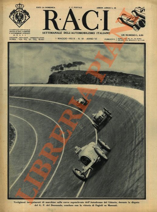 - - RACI. 1932. Settimanale Settimanale dell'automobilismo italiano.