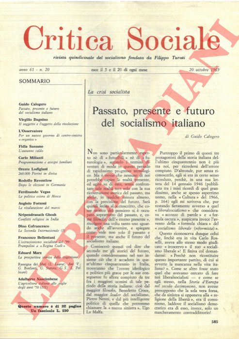 - - Critica Sociale. Rivista quindicinale del socialismo italiano fondata da Filippo Turati.