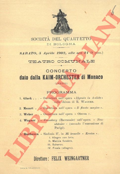 Societ del Quartetto di Bologna - - Concerto .. diretto da Giuseppe Martucci, Felix Weingartner, Marteau e altri
