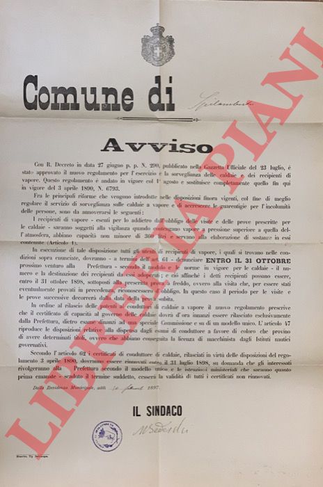 Comune di Spilamberto - - Avviso. Nuovo regolamento sulle caldaie e recipienti a vapore.