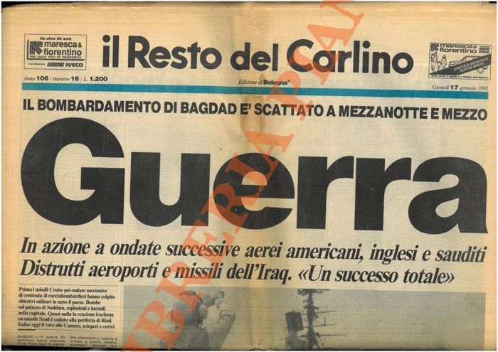- - Guerra. Il bombardamento di Bagdad  scattato a mezzanotte e mezza.