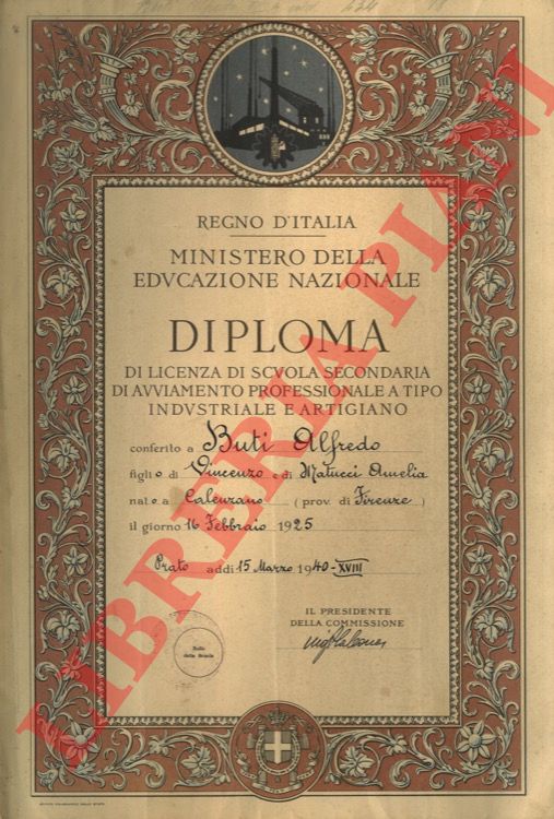 - - Diploma di licenza di scuola secondaria di avviamento professionle e a tipo industriale e artigiano.