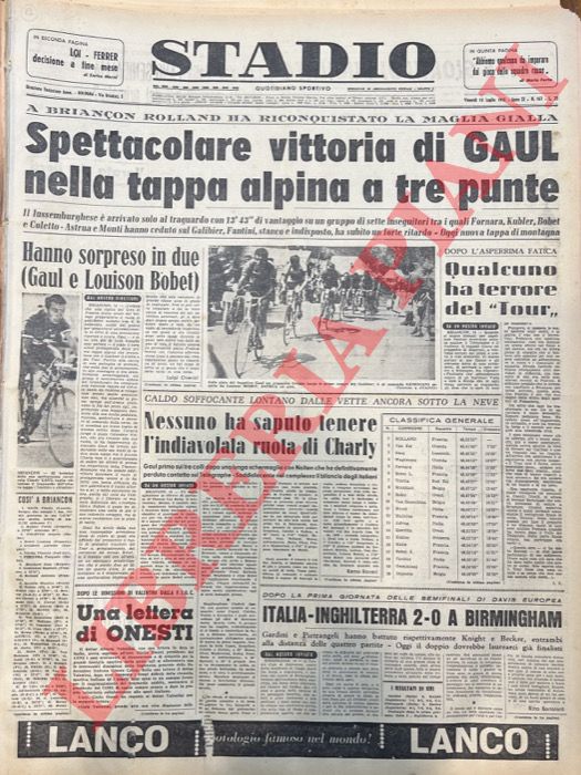 - - Spettacolare vittoria di Gaul nella tappa alpina a tre punte. A Briancon Rolland ha riconquistato la maglia gialla.