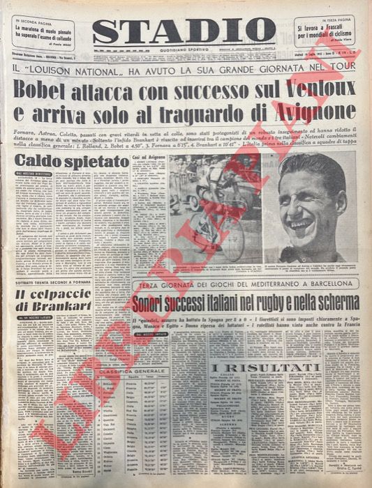 - - Bobel attacca con successo sul Ventoux e arriva solo al traguardo di Avignone. Il 'Luison national' ha avuto la sua grande giornata nel tour.