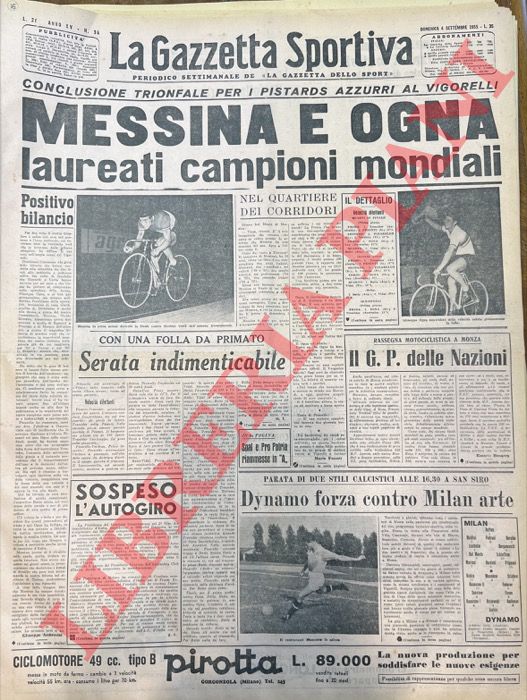 - - Messina e Ogna laureati campioni mondiali. Conclusione trionfale per i Pistards azzurri al Vigorelli.