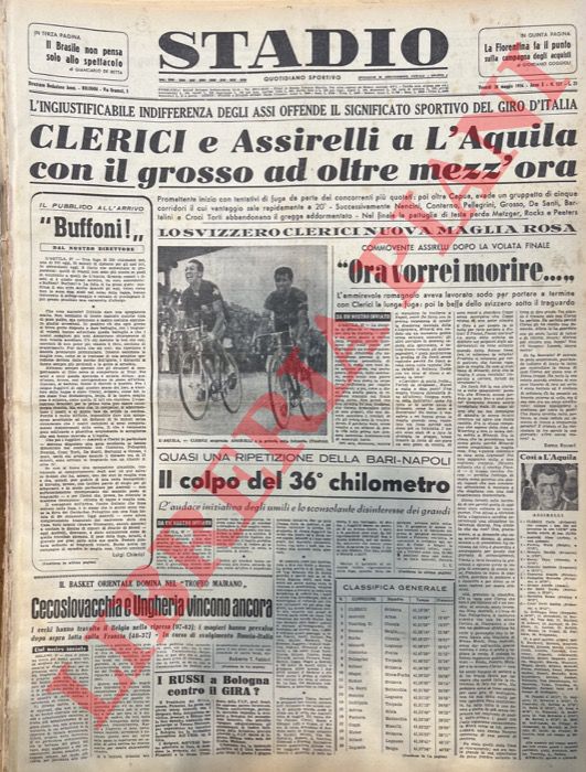 - - Clerici e Assirelli a l'Aquila con il grosso ad oltre mezz'ora. L'ingiustificabile indifferenza degli Assi offende il significato sportivo del giro d'Italia.