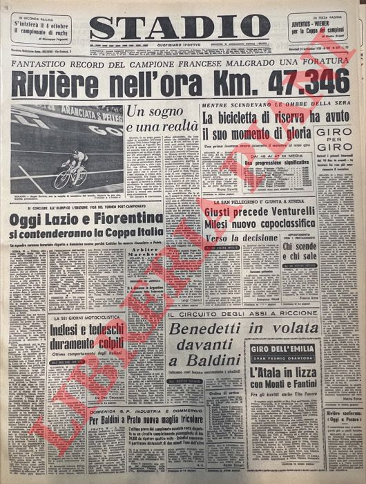 - - Rivire nell'ora Km. 47.346. Fantastico record del campione francese malgrado una foratura.