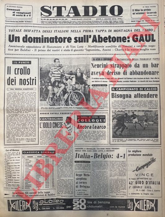 - - Un dominatore dull'Abetone: Gaul. Totale disfatta degli Italiani nella prima tappa di montagna del 'Giro'.