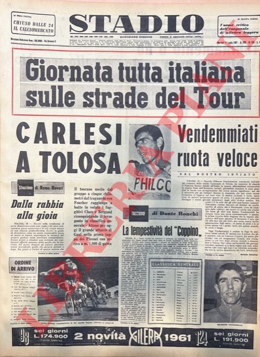 - - Trionfale giornata degli italiani al Tour.