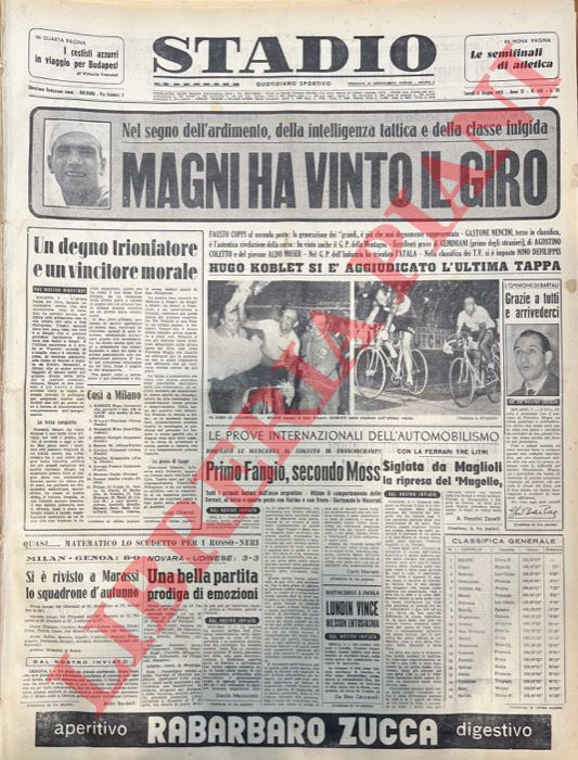 - - Magni ha vinto il giro. Nel segno dell'ardimento, della intelligenza tattica e della classe fulgida.