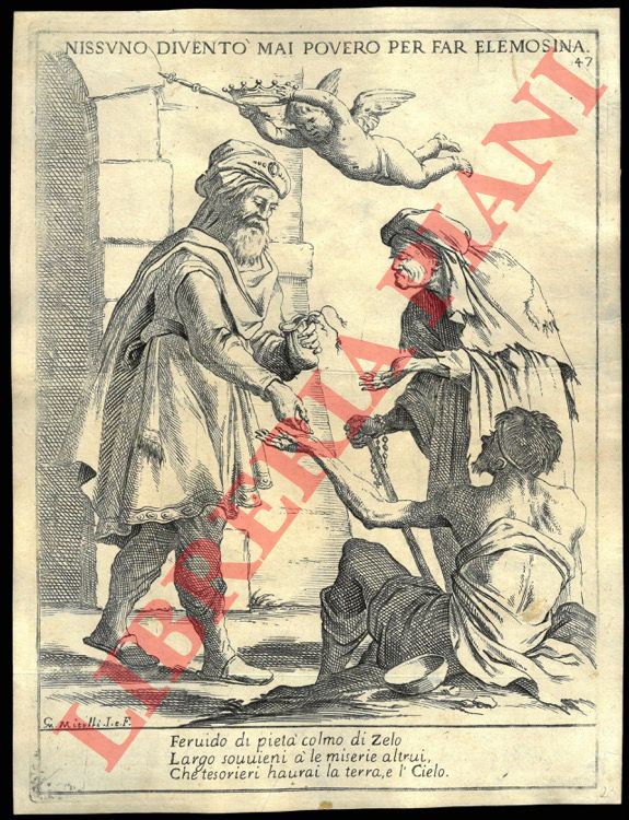 MITELLI Giuseppe Maria - - Proverbi figurati: Nessuno divent mai povero per far elemosina.