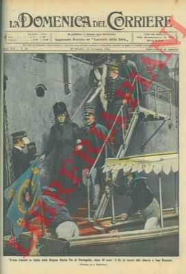BELTRAME A. - - Il triste ritorno in Italia della Regina Maria Pia di Portogallo: il Re la riceve a San Rossore.
