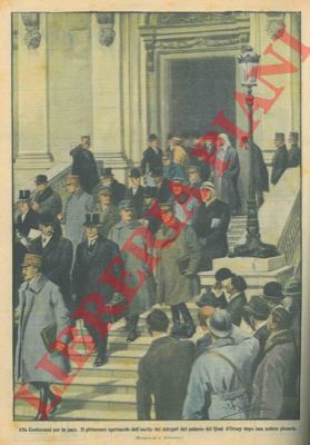 BELTRAME A. - - Pittoresco spettacolo dell'uscita dei delegati dal palazzo del Quai d'Orsay dopo una seduta plenaria.