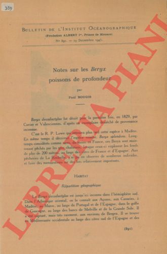 BOUGIS Paul - - Notes sur les Beryx poissons de profondeur.