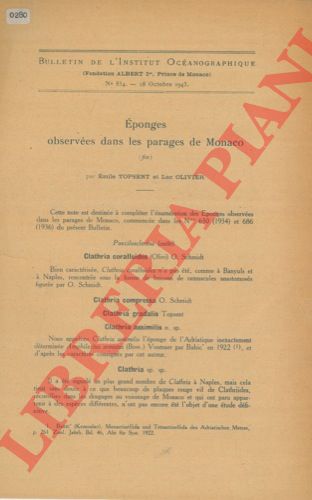 TOPSENT Emile - OLIVIER Luc - - Eponges observes dans les parages de Monaco. Premiere partie, deuxime partie, fin.