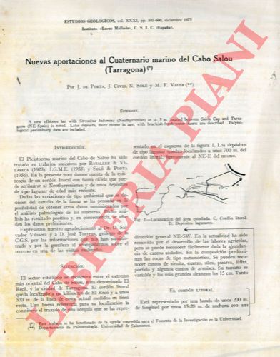 DE PORTA J. - CIVIS J. - SOLE' N. - VALLE M. F. - - Nuevas aportaciones al Cuaternario marino del Cabo Salou (Tarragona) .
