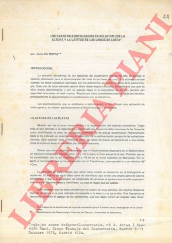 DE PORTA Jaime - - Los datos paleontologicos en relacion con la altura y la latitud de las lineas de costa.