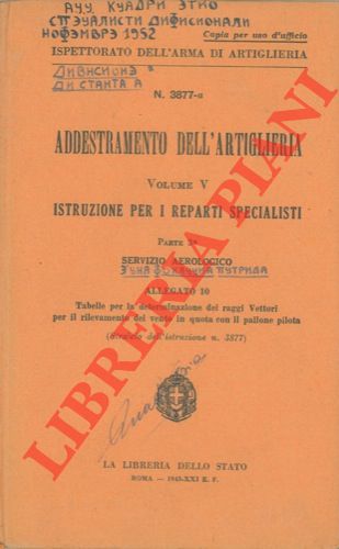 Ispettorato dell'Arma di Artiglieria - - Addestramento dell'artiglieria. Vol. V. Istruzione per i reparti specialisti. Parte 3. Servizio aerologico. Allegato 10.