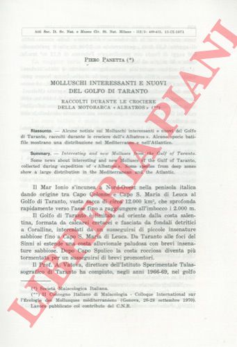PANETTA Pietro - - Molluschi interessanti e nuovi del golfo di Taranto. Raccolti durante le crociere della motobarca 