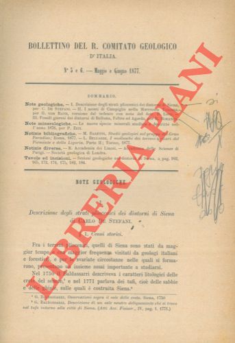 DE STEFANI Carlo - - Descrizione degli strati pliocenici dei dintorni di Siena.