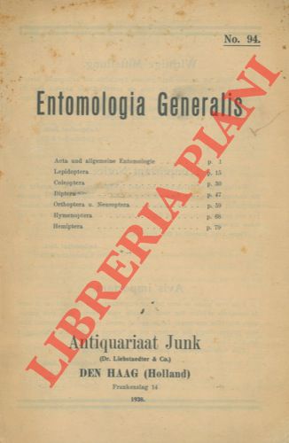 Antiquariaat Junk. Den Haag - - Entomologia generalis.
