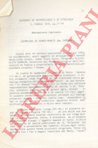 CAPITANIO Mariantonia - - Esemplari di ferro-monete dal Camerun.