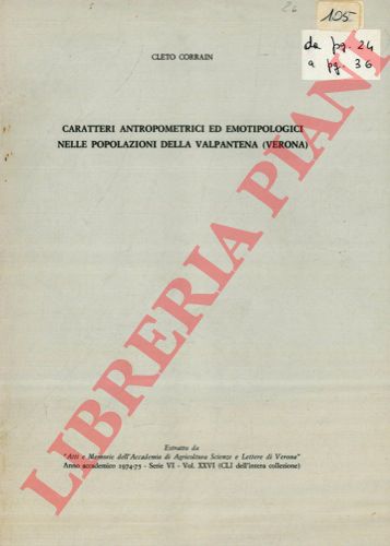 CORRAIN Cleto -  - Caratteri antropometrici ed emotipologici nelle popolazioni della Valpatena (Verona)