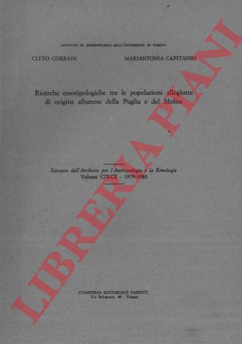 CAPITANIO Mariantonia - CORRAIN Cleto - - Ricerche emotipologiche tra le popolazioni alloglotte di origine albanese della Puglia e del Molise.