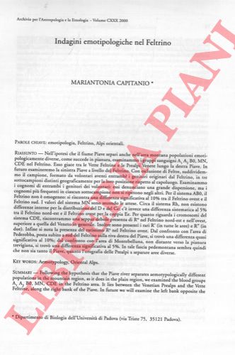CAPITANIO Mariantonia - - Indagini emotipologiche nel Feltrino.