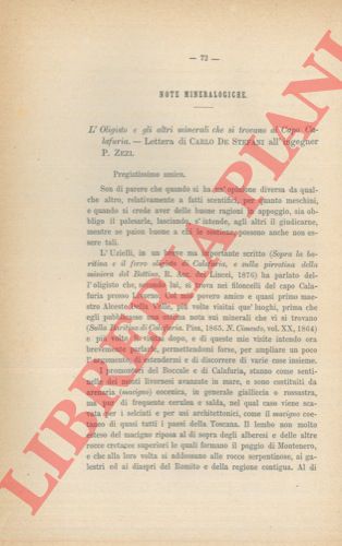DE STEFANI Carlo - - L'Oligisto e gli altri minerali che si trovano al Capo Calafuria.