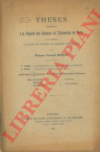 MOREAU Fernand - - Les phnomnes de la sexualit chez les Urdines.