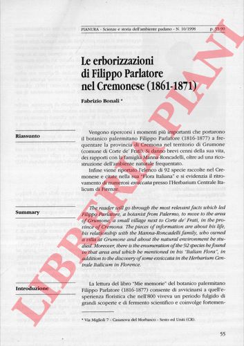 BONALI Fabrizio - - Le erborizzazioni di Filippo Parlatore nel cremonese (1861-1871).