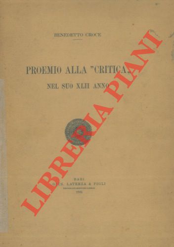 CROCE Benedetto - - Proemio alla 