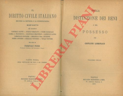 LOMONACO Giovanni - - Della distinzione dei beni e del possesso.