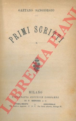 SANGIORGIO Gaetano - - Primi scritti.