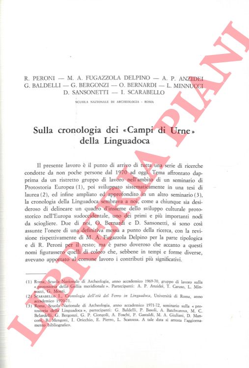 PERONI R. et AA. - - Sulla cronologia dei 'Campi di Urne' della Linguadoca.