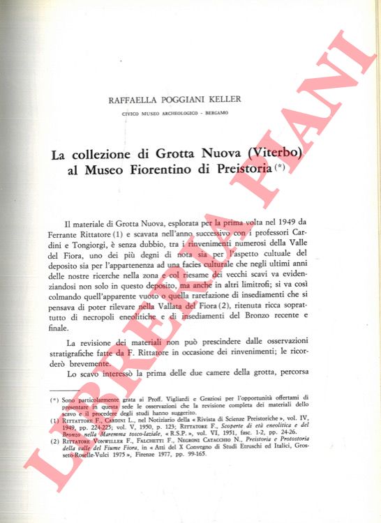POGGIANI KELLER Raffaella - - La collezione di Grotta Nuova (Viterbo) al Museo Fiorentino di Preistoria.