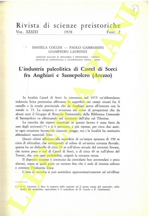 COCCHI Daniela - GAMBASSINI Paolo - LAURENZI Giampiero - - L'industia di Castel di Sorci fra Anghiari e Sansepolcro (Arezzo) .