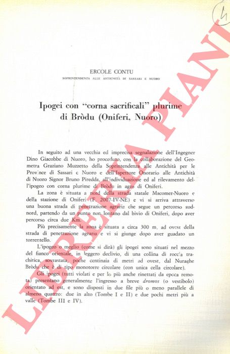 CONTU Ercole - - Ipogei con 'corna sacrificali' plurime di Brodu (Oniferi, Nuoro) .