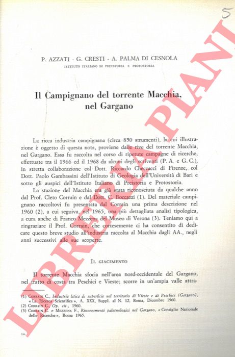 AZZATI P. - CRESTI G. - PALMA DI CESNOLA Arturo - - Il Campignano del torrente Macchia, nel Gargano.