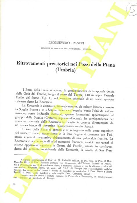 PASSERI Leonsevero - - Ritrovamenti preistorici nei Pozzi della Piana (Umbria) .