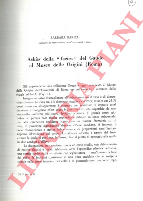 BARICH Barbara - - Askos della 'facies' del Gaudo al Museo delle Origini (Roma) .
