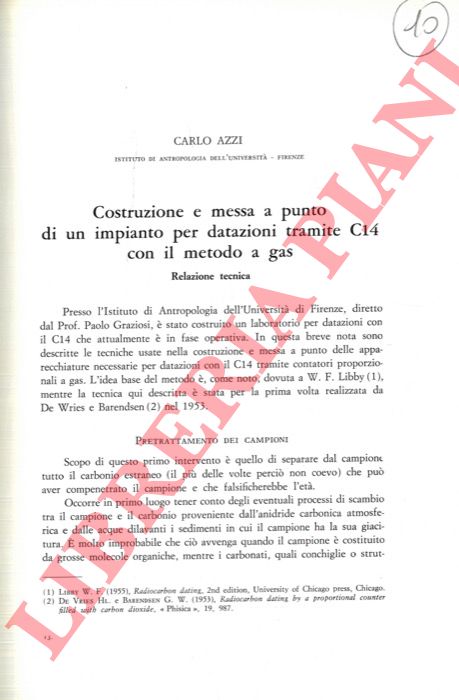 AZZI Carlo - - Costruzione e messa a punto di un impianto per datazioni tramite C14 con il metodo a gas.