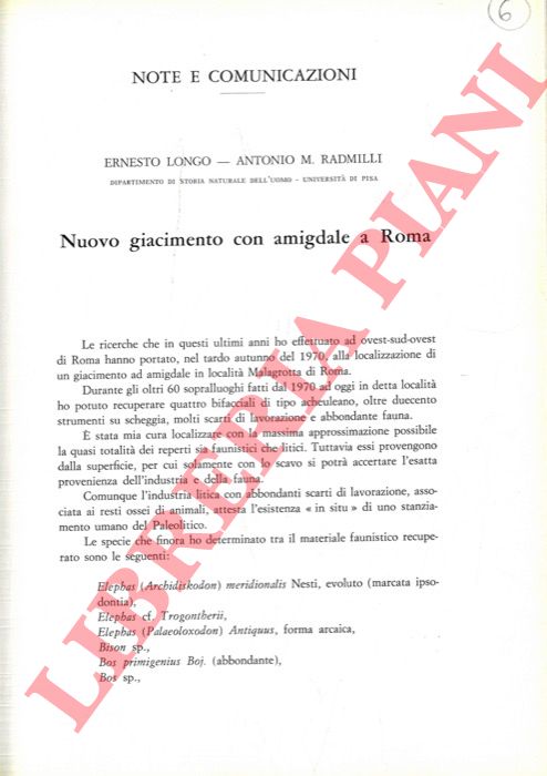 LONGO Ernesto - RADMILLI Antonio M. - - Nuovo giacimento con amigdale a Roma.