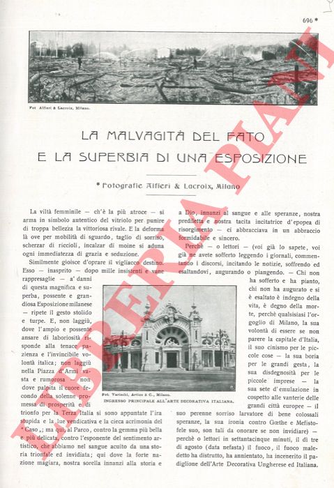 PANTEO Tullio - - La malvagit del fato e la superbia di una esposizione.
