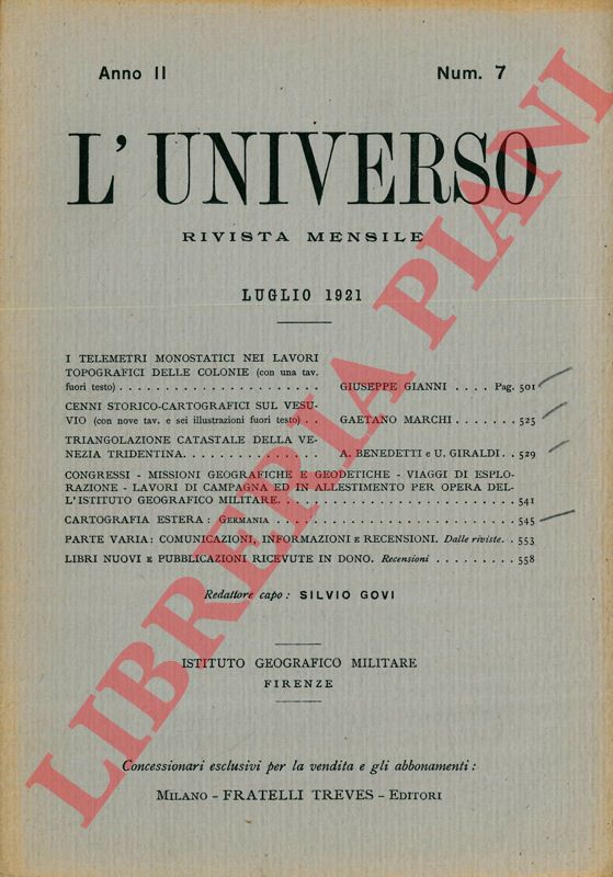 BENEDETTI A. - GIRALDI U. - - Triangolazione catastale della Venezia Tridentina.
