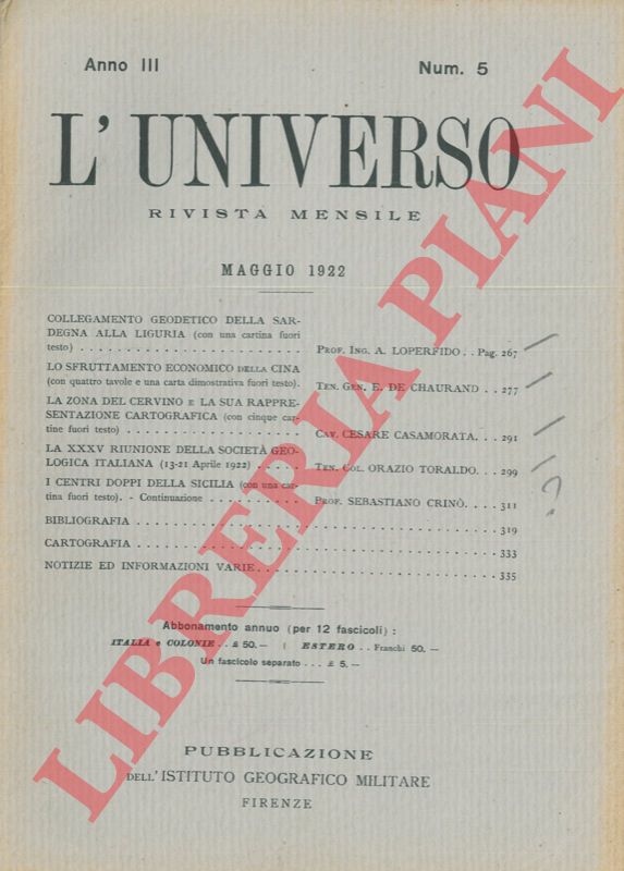 TORALDO Orazio - - La XXXV riunione della Societ Geologica Italiana (13-21 Aprile 1922) .