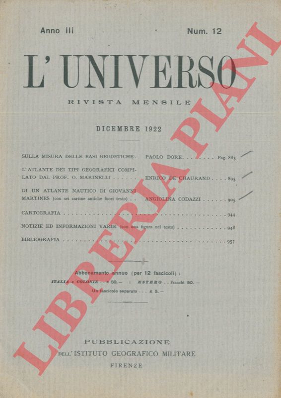 DE CHAURAND Enrico - - L'atlante dei tipi geografici compilato dal prof. O. Marinelli.