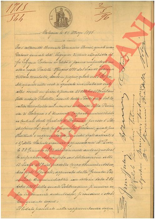 Isolani - Provincia di Bologna - Vendita di un appezzamento di terreno gi occupato per la costruzione della Tramvia Bologna-Malabergo facente parte della possessione detta Quarto, posta in San Egidio, Comune di Bologna