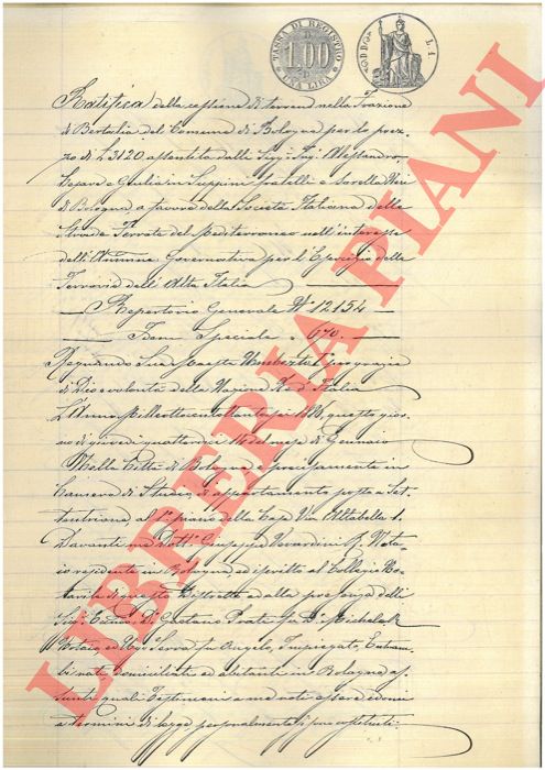 Neri - Societ Italiana delle Strade Ferrate del Mediterraneo - Ratifica della cessione di terreno nella Frazione di Bertalia nel Comune di Bologna